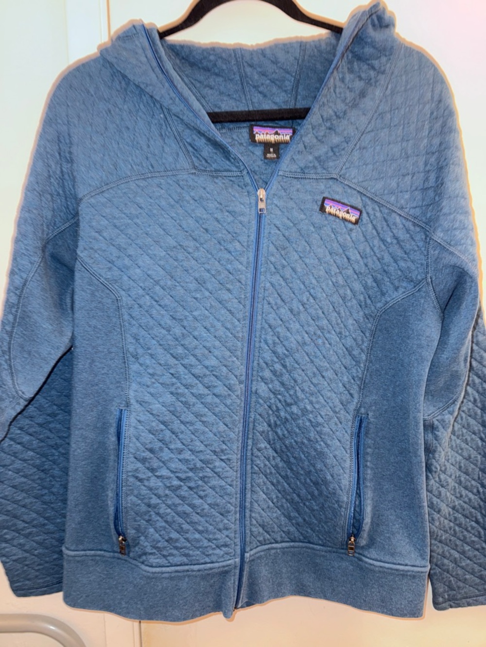 Patagonia Quilted Blue Hooded Zip-Up Jacket